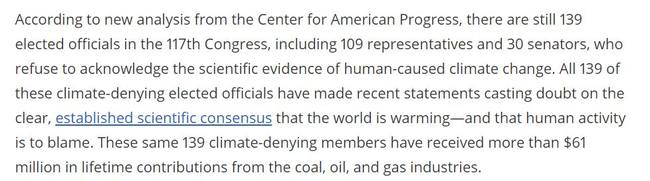 Pelo menos 139 congressistas estadunidenses negam publicamente mudanças climáticas